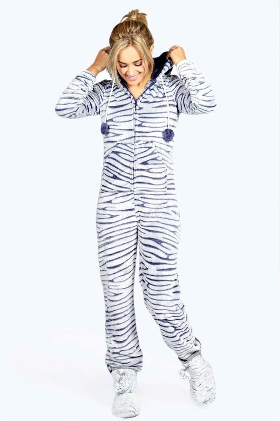 Amber Luxe Fleece Zebra Onesie